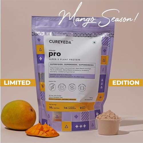 Cureveda PRO Super-3 Vegan Plant Protein powder with Superfood (Mango) | 500 gm - View 6 of 7