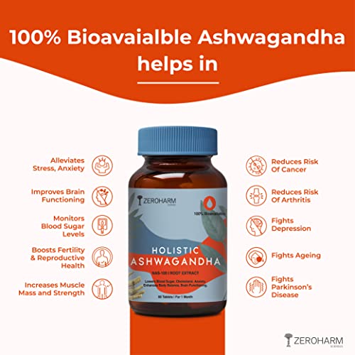 Zeroharm Holistic Ashwagandha | 60 Tablets | Stress Relief | Anti-Inflammation | 100% Water Soluble &amp; Bioavailable - View 6 of 6