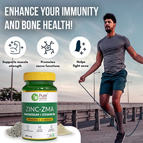 Pure Nutrition Zinc ZMA (Zinc Magnesium Aspartate & Vitamin B6) 800mg for Men & Women | Nightime Muscle Recovery Supplement | Boosts Muscle & Bone Strength | Improves Sleep Quality | 60 Veg Tablets - View 4 of 6