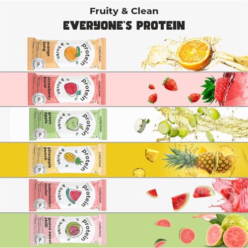 Cureveda Pea Protein Isolate Powder with Herbs, Dairy Free, No Added Sugar, Orange, Pineapple, Watermelon, Guava, Green Apple, Strawberry, 6 Flavours x 3 Sachets, 23gm each, Pack Of 18 - View 7 of 7