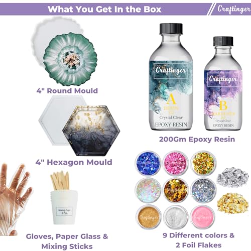Craftinger DIY Resin Coaster Kit with 200gm Epoxy Resin Moulds and More(FROM INDIA)NUZ - View 2 of 4
