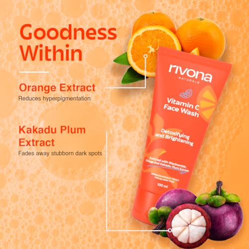 Rivona Naturals Vitamin C Face Wash With Niacinamide &amp; Orange, Kakadu plum| For Women &amp; Men 100ml- Toxin-Free &amp; Oil-Free Face Wash for Acne-Prone, Dry &amp; Oily Skin(FROM INDIA)NUSS - View 2 of 3