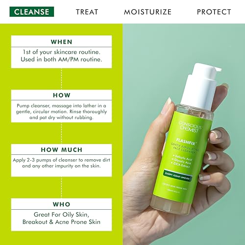 Conscious Chemist® Salicylic Acid Face Wash For Oily Acne Prone Skin Glycolic Acid &amp; CICA Extract | For Glowing &amp; Radiant Skin | Vegan &amp; Cruelty Free | 100ml (FROM INDIA SAB) - View 3 of 3