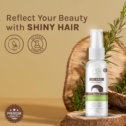 OG BEAUTY Natural ReGro Hair Growth Serum | Nourishing Blend of 4 Oils for Soft, Silky &amp; Healthy Hair | Lightweight, Non-Greasy Formula, Heat &amp; Humidity Protection | Paraben-Free - 50ml(fFROM INDIA)NUZ - View 2 of 5