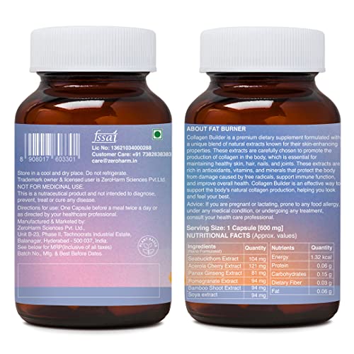 ZEROHARM Collagen Builder Anti-Aging Supplements For Women,Natural,Youthful Glow,Wrinkle-Free Skin,Promotes Skin Regeneration,Improves Skin Elasticity,Silica&amp;Hyaluronic Acid.,Capsule - View 3 of 6