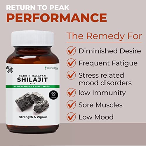 ZEROHARM Nano Himalayan Shilajit With Ashwagandha, Safed Musli &amp; Goksura 60 Veg Capsules, Testo Enhancer For Men &amp; Women Strength, Energy Booster, Stamina, Vigour, Endurance &amp; Performance supplements - View 6 of 7