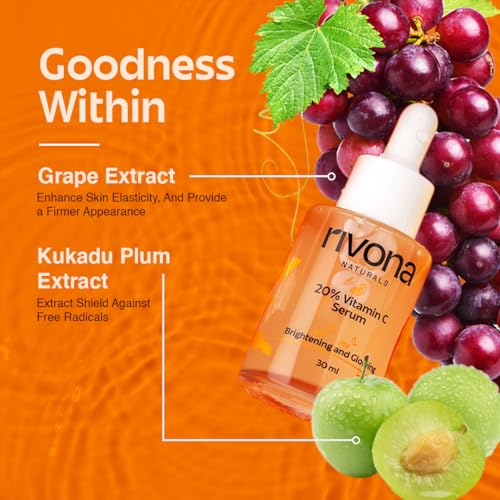 RIVONA NATURALS 20% Vitamin C Serum|Kakadu Plum + Ascorbic Acid|Advanced Brightening Face Serum,Glowing,Anti-Aging Serum|For Men&amp;Women|100% Vegan,Dermatologically Tested ,Cruelty Free 30 Ml - View 3 of 4