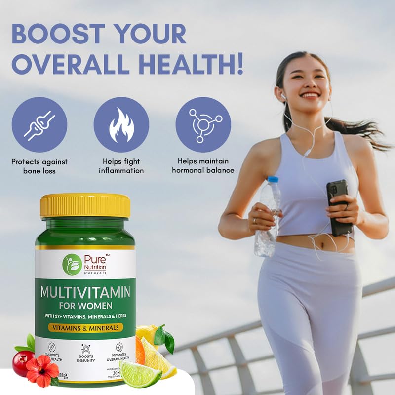 Pure Nutrition Multivitamin for Women (1500mg) with Biotin, Calcium, Cranberry, Alfa Alfa, Shatavari | Supports Immunity, Energy, Skin, Hair, Nails, Bone &amp; Overall Health | 30 Veg Tablets - View 4 of 4