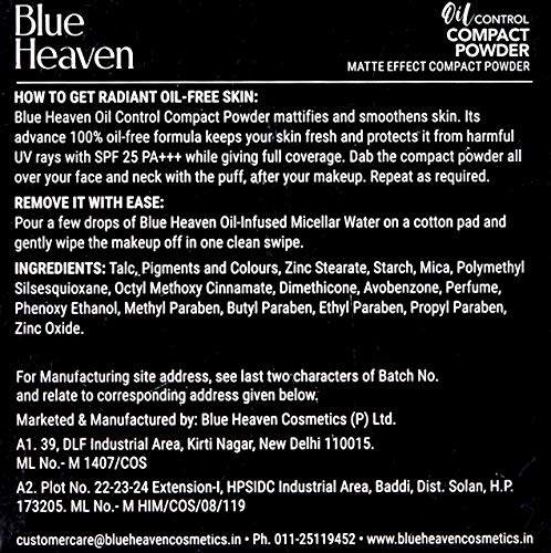 Blue Heaven Oil Control Glossy Compact Powder For Oily Skin, Spf 25, Matte Finish, Cream 201, 8Gm(FROM INDIA)JEZ - View 3 of 3
