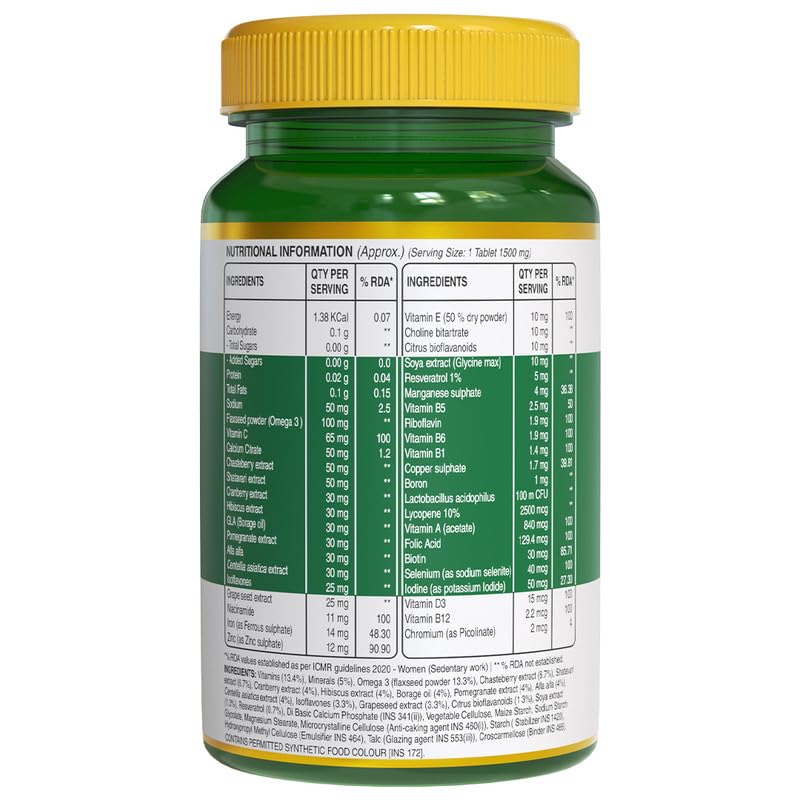 Pure Nutrition Multivitamin for Women (1500mg) with Biotin, Calcium, Cranberry, Alfa Alfa, Shatavari | Supports Immunity, Energy, Skin, Hair, Nails, Bone &amp; Overall Health | 30 Veg Tablets - View 3 of 4