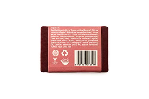 Rustic Art Organic Geranium Soap | Jojoba &amp; Cocoa Butter | For Oily Skin | Coldprocessed | Healthy Complexion | For Women &amp; Men | 100g (FROM INDIA SAB) - View 3 of 3