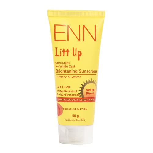 ENN Litt Up Ultra Light Brightening Sunscreen Spf 50, No White Cast, UVA &amp; UVB Protection with Turmeric &amp; Saffron for Glowing Skin, 50gm (FROM INDIA SAB) - View 2 of 3