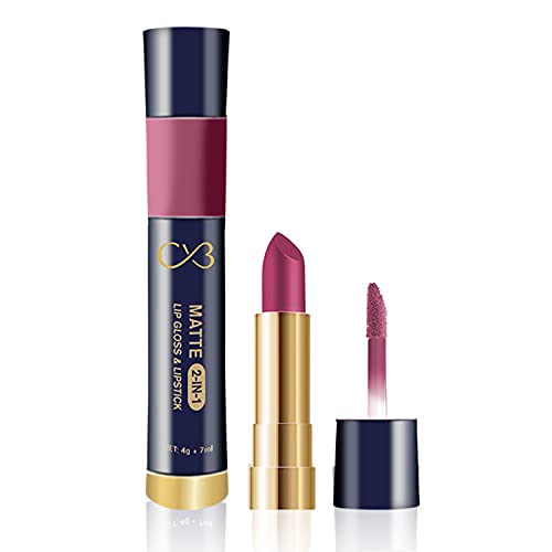 CVB C50 Matte 2-in-1 Lip Gloss &amp; Lipstick for Plump and Shine, Cosmetic Lip Liner Pen 4g + 7ml, Waterproof | Creamy | Long Lasting (07 TAWNY PORT) (FROM INDIA SAB) - View 2 of 3