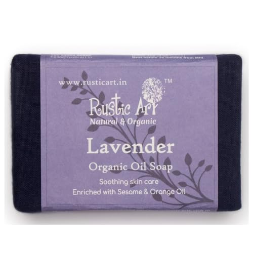 Rustic Art Organic Lavender Soap | Soothing, Relaxing | Lemon &amp; Orange | Coldprocessed | Purifying | For Women &amp; Men | 100g (FROM INDIA SAB) - View 3 of 3