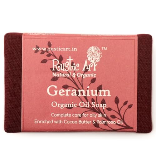 Rustic Art Organic Geranium Soap | Jojoba &amp; Cocoa Butter | For Oily Skin | Coldprocessed | Healthy Complexion | For Women &amp; Men | 100g (FROM INDIA SAB) - View 2 of 3