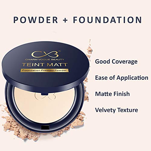 CVB C02 2 in 1 Teint Matt Foundation Pressed Compact Powder for Buildable Full Coverage &amp; Matte Finish (02 Soft Ivory, 10g) (FROM INDIA SAB) - View 3 of 3