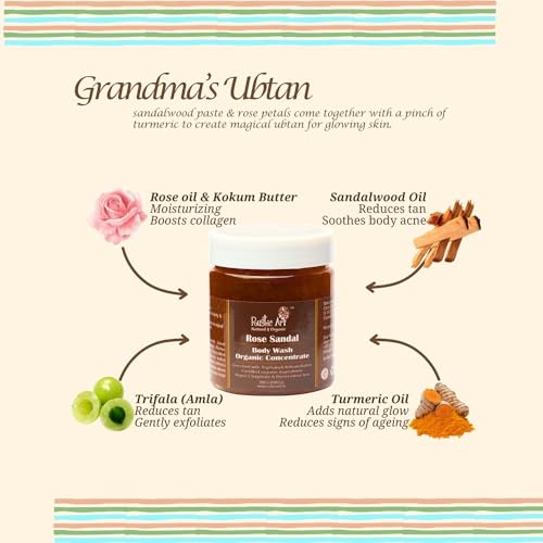 Rustic Art Organic Body Wash Sulphate &amp; Paraben free | Moisturizing &amp; Nourishing &amp; Gentle Exfoliation | For Women &amp; Men | (Rose Sandal, 200 g (Concentrate)) (FROM INDIA SAB) - View 3 of 3