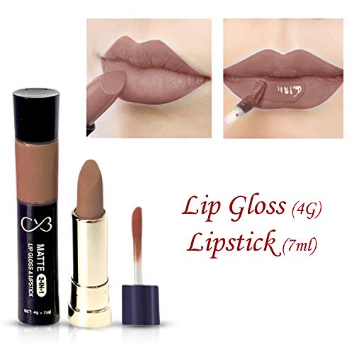CVB C50 Matte 2-in-1 Lip Gloss &amp; Lipstick for Plump and Shine, Cosmetic Lip Liner Pen 4g + 7ml, Waterproof | Creamy | Long Lasting (19 FERRA) (FROM INDIA SAB) - View 2 of 3