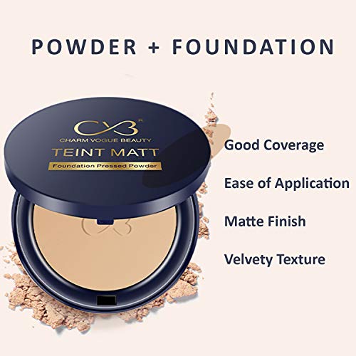CVB C02 2 in 1 Teint Matt Foundation Pressed Compact Powder for Buildable Full Coverage &amp; Matte Finish (03 Natural Beige, 10g) (FROM INDIA SAB) - View 2 of 3