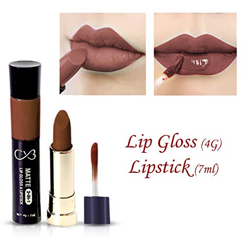 CVB C50 Matte 2-in-1 Lip Gloss &amp; Lipstick for Plump and Shine, Cosmetic Lip Liner Pen 4g + 7ml, Waterproof | Creamy | Long Lasting (17 AU CHICO) (FROM INDIA SAB) - View 2 of 3