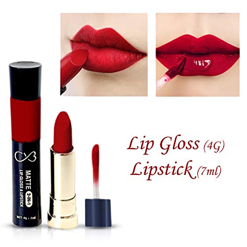CVB C50 Matte 2-in-1 Lip Gloss &amp; Lipstick for Plump and Shine, Cosmetic Lip Liner Pen 4g + 7ml, Waterproof | Creamy | Long Lasting (A02 RED) (FROM INDIA SAB) - View 2 of 3