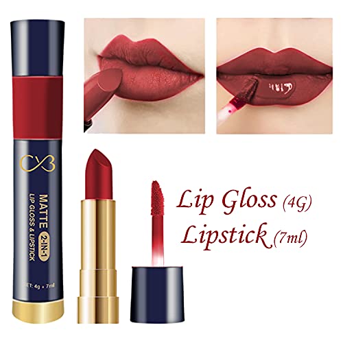 CVB C50 Matte 2-in-1 Lip Gloss &amp; Lipstick for Plump and Shine, Cosmetic Lip Liner Pen 4g + 7ml, Waterproof | Creamy | Long Lasting (A03 OPERA) (FROM INDIA SAB) - View 2 of 3