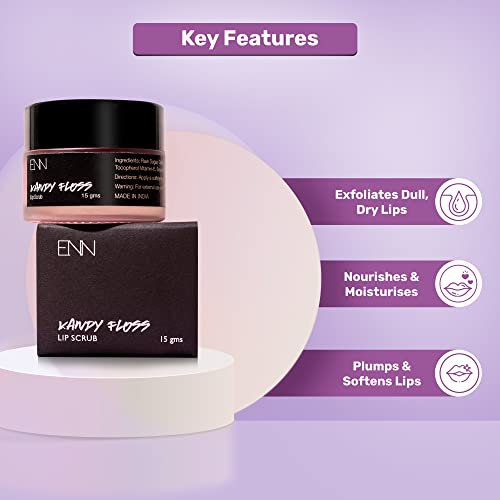 ENN Kandy Floss Tinted Lip Scrub | Lip Moisturizer | Lip Balm | lighten Dark Lips | Exfoliating Lips | Raw Sugar | Coconut Oil |Kokum Butter | Honey | Vanilla Oil | Vitamin E | Natural | For Men &amp; Women | (15gm) (FROM INDIA SAB) - View 2 of 3