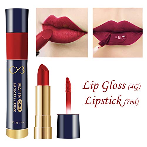 CVB C50 Matte 2-in-1 Lip Gloss &amp; Lipstick for Plump and Shine, Cosmetic Lip Liner Pen 4g + 7ml, Waterproof | Creamy | Long Lasting (A05 VELVET TEDDY) (FROM INDIA SAB) - View 2 of 3