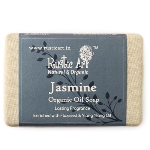 Rustic Art Organic Jasmine Soap | Nourished &amp; Youthful Skin | Luxurious, Calming Aroma | Coldprocessed | For Women &amp; Men | 100g (FROM INDIA SAB) - View 2 of 3