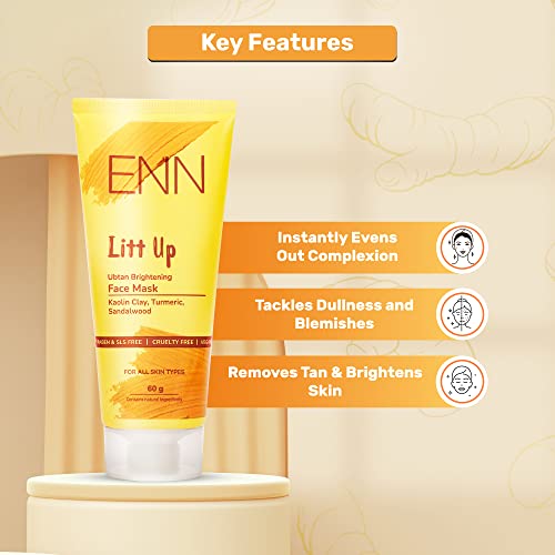 ENN Litt Up Ubtan Brightening Face Mask for Glowing Skin with Turmeric &amp; Sandalwood for Tan Removal &amp; Skin Brightening, 60gm (FROM INDIA SAB) - View 3 of 3