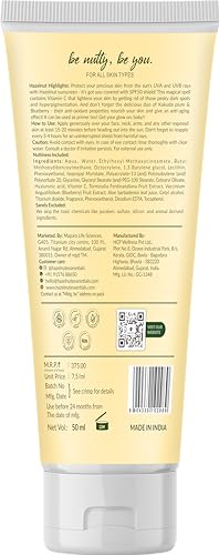 Hazelnut Essentials Vitamin C Glow Sunscreen/Primer | SPF 50, UVA &amp; UVB | Anti-Ageing | No white cast | Light Weight &amp; Non-Sticky | Dermatologically Tested | All Skin Types | For Women &amp; Men | 50 ml(FROM INDIA)NUZ - View 7 of 7
