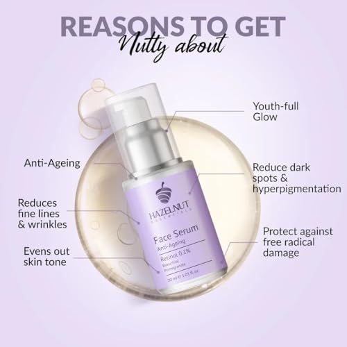 Hazelnut Essentials 0.1% Retinol Face Serum | Anti-Ageing &amp; Radiant Glow | Bakuchoil &amp; Pomegranate | All Skin Types | For Women &amp; Men | Dermatologically Tested | Fragrance-Free | 30 ml(FROM INDIA)NUZ - View 3 of 8