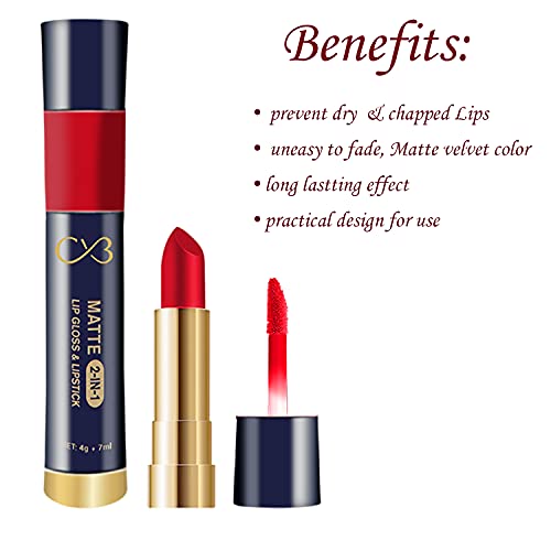 CVB C50 Matte 2-in-1 Lip Gloss &amp; Lipstick for Plump and Shine, Cosmetic Lip Liner Pen 4g + 7ml, Waterproof | Creamy | Long Lasting (11 BRICK RED) (FROM INDIA SAB)CVB C50 Matte 2-in-1 Lip Gloss &amp; Lipstick for Plump and Shine, Cosmetic Lip Liner Pen 4g + 7ml, Waterproof | Creamy | Long Lasting (11 BRICK RED) (FROM INDIA SAB) - View 2 of 2