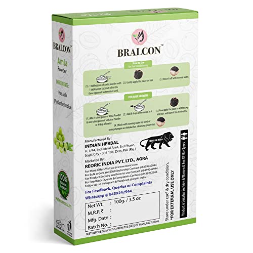 BRALCON Organic Amla Powder, Reetha Powder, Shikakai Powder, Bhringraj Powder, Hibiscus Powder, Henna Powder, Indigo Powder Combo-700g(100g x 7 Pack)| Skin &amp; Hair Care Powder|Hair Growth, Face Pack - View 2 of 6