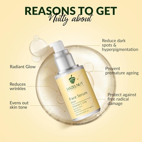 Hazelnut Essentials 15% Vitamin C Face Serum | Glow | Fades Pigmentation &amp; Dark Spots | Kakuda Plum &amp; Blueberry | Non Sticky | All Skin Types | For Women &amp; Men | Dermatologically Tested | 30 ml(FROM INDIA)NUZ - View 2 of 7