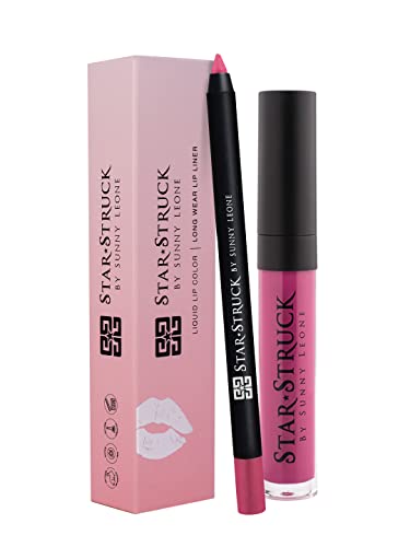 STARSTRUCK BY SUNNY LEONE Glossy 2pc Lip Kit -Highly Pigmented, Clear Shine &amp; Non-Sticky Formula Gloss with Longwear, One Stroke Application Liner-Kiss Me Pink - View 2 of 3