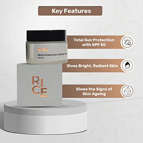RISE- Brightening Day Cream with SPF-50 | Fast absorbing | Reduces dullness | Improves Skin’s Texture | Rice Extract | Natural | For Men &amp; Women | 50gm (FROM INDIA SAB) - View 2 of 3