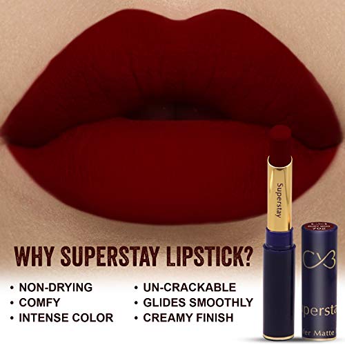 CVB LM-206 SuperStay No Transfer Matte Lipstick, Waterproof and Full-Pigmented, Transfer-Proof Smudge-Proof Lip Colour (702 RUBY WOO, 3.5g) (FROM INDIA SAB) - View 2 of 3