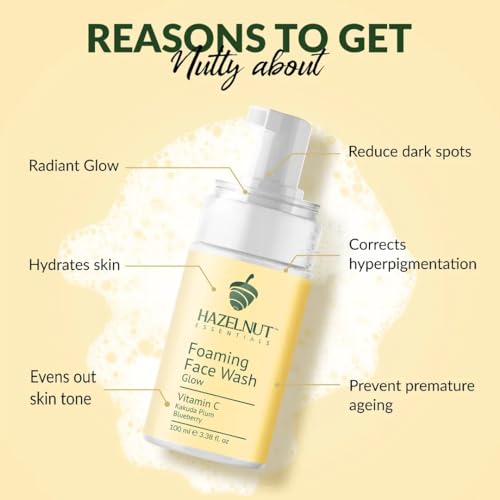 Hazelnut Essentials Vitamin C Foaming Face Wash | For Glow &amp; Unven Skin Tone | Kakuda Plum &amp; Blueberry | All Skin Types | For Women &amp; Men | Dermatologically Tested | 100 ml(FROM INDIA)NUZ - View 2 of 6