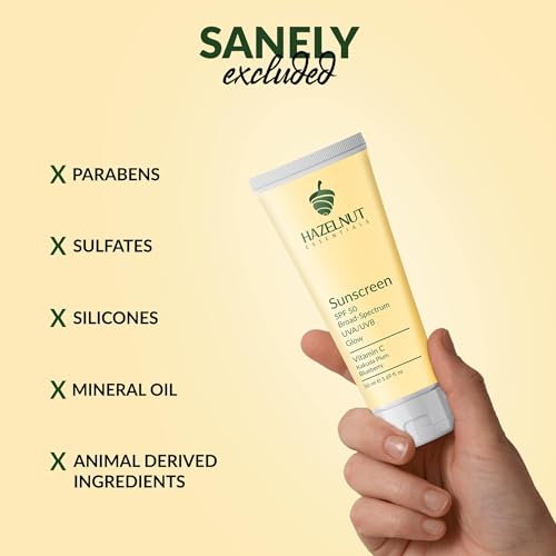 Hazelnut Essentials Vitamin C Glow Sunscreen/Primer | SPF 50, UVA &amp; UVB | Anti-Ageing | No white cast | Light Weight &amp; Non-Sticky | Dermatologically Tested | All Skin Types | For Women &amp; Men | 50 ml(FROM INDIA)NUZ - View 6 of 7