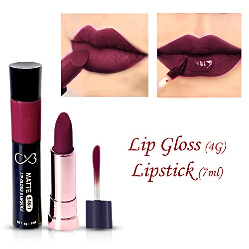 CVB C50 Matte 2-in-1 Lip Gloss &amp; Lipstick for Plump and Shine, Cosmetic Lip Liner Pen 4g + 7ml, Waterproof | Creamy | Long Lasting (24 GRAPE RAIN) (FROM INDIA SAB) - View 2 of 3