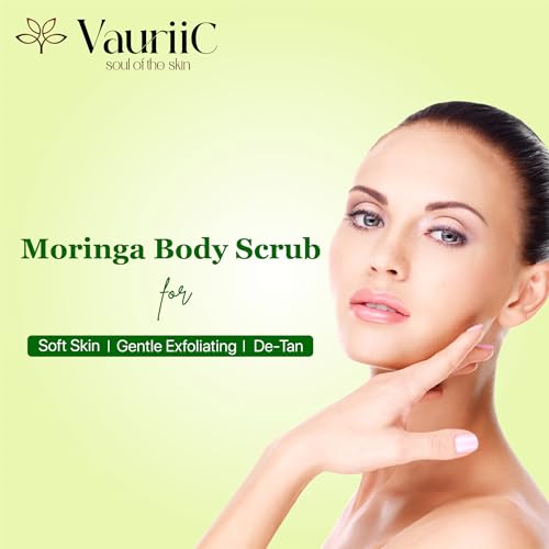 VauriiC De Tan Moringa Exfoliating Body Scrub 200 gms for Glowing, Soft, Smooth Skin | Remove Tan, Blackhead, Dirt &amp; Dead Skin with Coffee, Walnut, Vitamin C, Probiotics &amp; Niacinamide | Paraben &amp; Sulphate Free |100% Vegan, Bathing Scrub | Men &amp; Women | All Skin Type - View 2 of 2