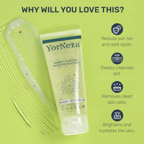 YORNEZA Face Wash Fresh N Radiance Booster | Gentle Skin Cleanser | For All Skin Type | For Men &amp; Women | Face Wash With Glycolic Acid &amp; Vitamin C | 100 ml (FROM INDIA SAB) - View 2 of 3
