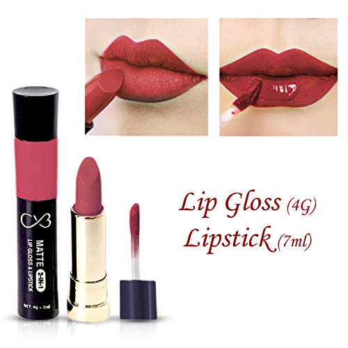 CVB C50 Matte 2-in-1 Lip Gloss &amp; Lipstick for Plump and Shine, Cosmetic Lip Liner 4g + 7ml, Waterproof, Creamy, Long Lasting (14 FUZZY WUZZY BROWN) (FROM INDIA SAB) - View 3 of 3