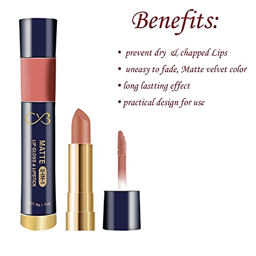 CVB C50 Matte 2-in-1 Lip Gloss &amp; Lipstick for Plump and Shine, Cosmetic Lip Liner Pen 4g + 7ml, Waterproof | Creamy | Long Lasting (08 ROMAN) (FROM INDIA SAB) - View 2 of 3