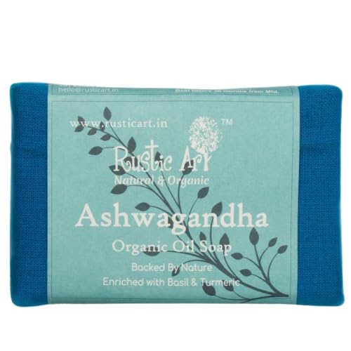 Rustic Art Organic Ashwagandha Soap | Neem, Tulsi &amp; Turmeric | Dry, Sensitive &amp; Normal Skin | Urban Defense | | Coldprocessed | For Women &amp; Men | 100g (FROM INDIA SAB) - View 2 of 3