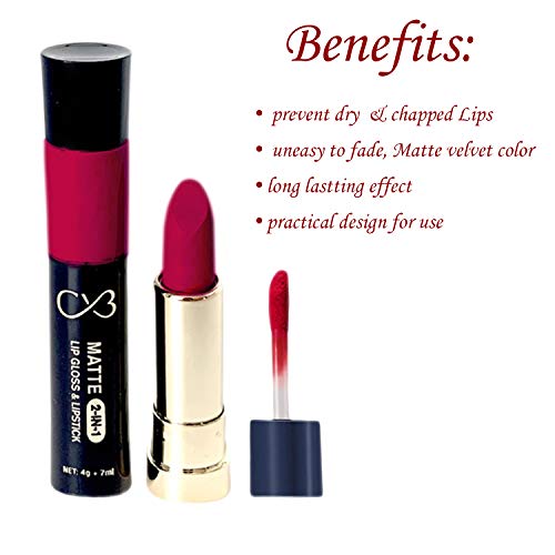 CVB C50 Matte 2-in-1 Lip Gloss &amp; Lipstick for Plump and Shine, Cosmetic Lip Liner Pen 4g + 7ml, Waterproof | Creamy | Long Lasting (A04 CHARLOTTE) (FROM INDIA SAB) - View 3 of 3