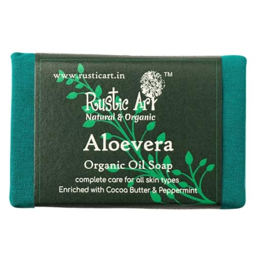 Rustic Art Organic Aloe Vera Soap | Almond, Jojoba, Vitamin E | Dry to Normal Skin | | Coldprocessed | Hydrating | For Women &amp; Men | 100g (FROM INDIA SAB) - View 2 of 3