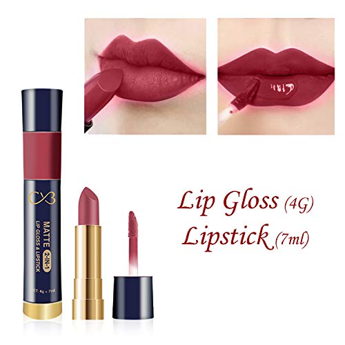 CVB C50 Matte 2-in-1 Lip Gloss &amp; Lipstick for Plump and Shine, Cosmetic Lip Liner Pen 4g + 7ml, Waterproof | Creamy | Long Lasting (13 HIPPIE PINK) (FROM INDIA SAB) - View 2 of 3