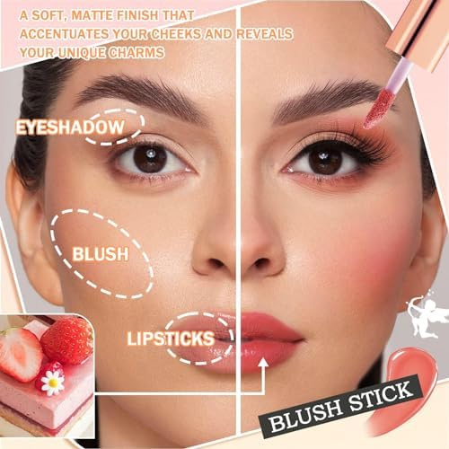 4PCS Liquid Blush, Soft Lightweight Cream Face Blush, Moisturizing Long Wearing Matte Blendable Blush Stick Makeup Set for Cheeks, Lip and Eye FROM DUBAI (SAM) - View 2 of 2